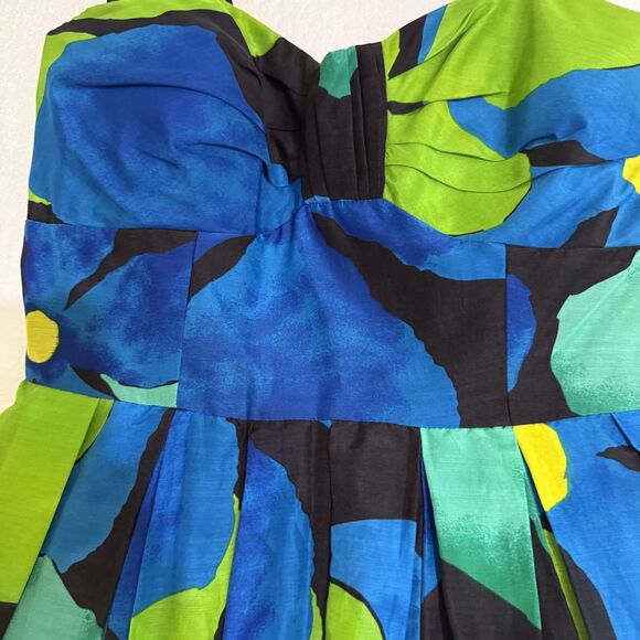 JAX Designer Blue Green Floral Cotton Silk Blend Sundress Size 6 Wedding Guest‎ - Picture 3 of 16